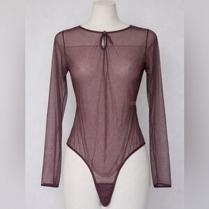 🆕 NWT Martinique Intimates Elegant Joyce Tulle Sheer Long Sleeve Bodysuit Mauve